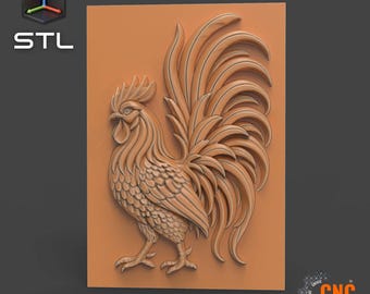 Rooster STL File 3D Model For CNC Router Printer Animal Relief Carving Laser Rooster Wall Plaque Farmhouse Wall Panel