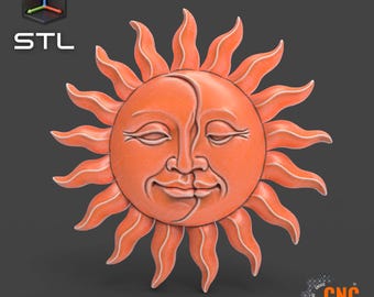 Sun and Moon STL File Sun Face Round STL Relief Medallion Celestial Carving for CNC Router Wood 3D Printing Laser Engraving