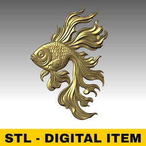 Goldfish Relief STL File for CNC Carving 3D Printing Ornamental Koi Wall Art Flowing Fins Decorative Fish Sculpture Aquatic Decor Model