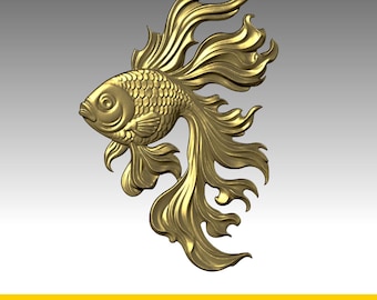 File STL in rilievo di pesce rosso per intaglio CNC, stampa 3D, arte murale ornamentale Koi, pinne fluenti, scultura decorativa di pesce, modello di decorazione acquatica