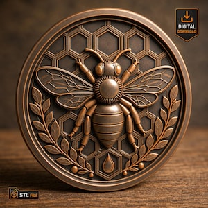 Archivo STL: Medallón de abeja en relieve – Modelo de panal imprimible en 3D para impresoras FDM