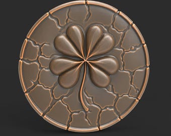 Four Leaf Clover STL File Model Lucky Charm Pendant Round Coin Medallion Relief Carving 3D Printing STL Files For CNC Router 3D Printer