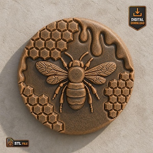 Bee Relief STL File for CNC Router 3d Printer File Wall Hanging Plaque Applique Round Medallion STL