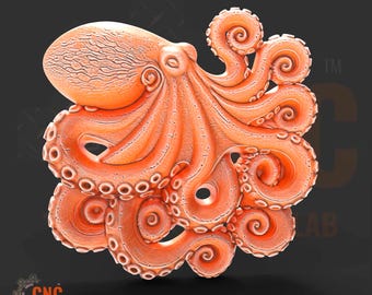 Octopus Kraken Wall Hanging Art Plaque Vintage Furniture Applique STL File Nautical 3D Model for CNC Router Laser Engraving 3D Printer Decor