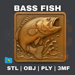 STL File For CNC Router 3D Printer Laser Personalized Bass Fish Leaping Medallion Jumping Fish Fishing Wall Art Splash Relief Outdoor Lodge