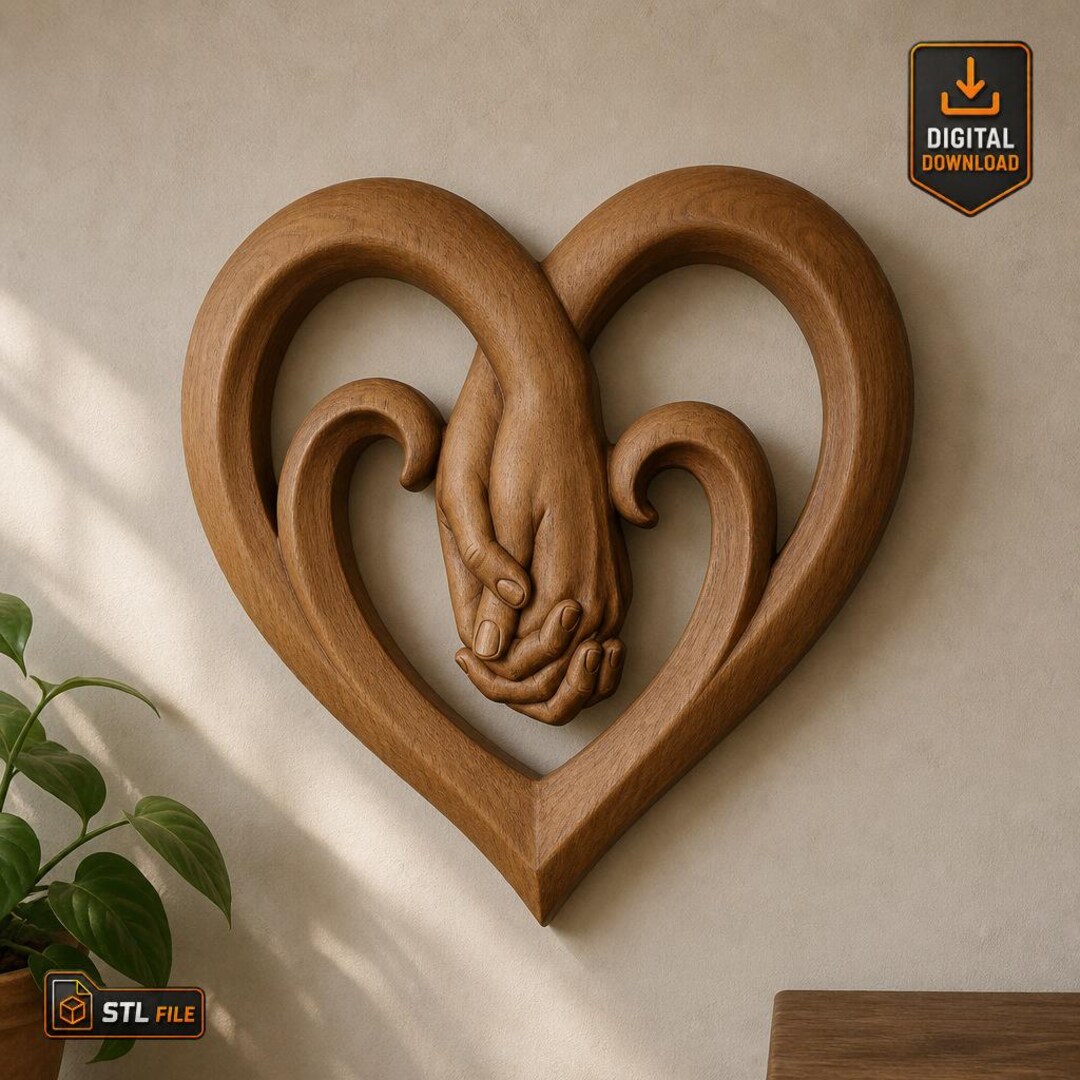 Ornate Heart With Hands Relief STL File for CNC Router 3D Printer Laser ...
