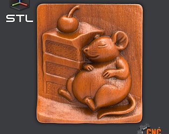 Leuke muis STL-bestand voor CNC-router 3D-print slapen door cake muizen snijden hoog reliëf cartoon diermodel kinderkamer decor keuken muurplaquette