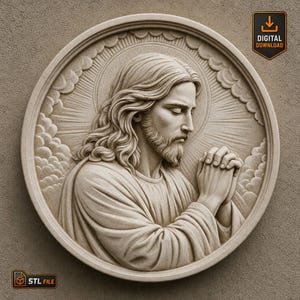 Betender Jesus Relief STL-Datei | Christian 3D Modell für CNC, Fräser oder 3D Druck | Religiöse Wandkunst | Hochrelief Carving Design