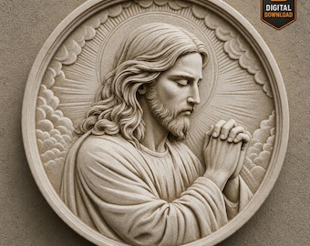 Praying Jesus Relief STL File | Christian 3D Model for CNC, Router, or 3D Printing | Religious Wall Art | High Relief Carving Design