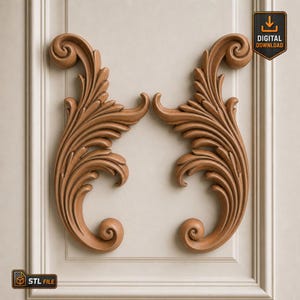 Archivo STL: Conjunto de apliques barrocos ornamentales vintage para fresadora CNC, impresora 3D y grabado láser.