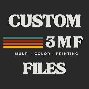 May include: A graphic design on a black background with the word "CUSTOM" in large, off-white letters at the top. Below are horizontal stripes in teal, orange, red, and yellow. The text "3 MF" is next to the stripes, and "MULTI - COLOR - PRINTING" is below. The word "FILES" is at the bottom.