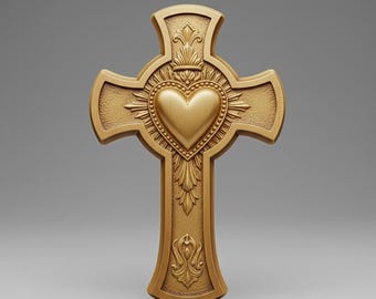 STL File Sacred Heart Cross 3D Printable Model Instant Digital Download