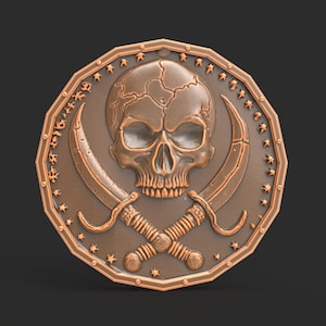 Piraten Schädel und Schwerter Relief Medaillon STL Datei für CNC Carving 3D Druck Nautische Pirat Wand Kunst Digitales Modell Harz Ton Plaque
