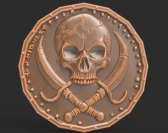 Pirate Skull and Swords Relief Medallion STL File for CNC Carving 3D Printing Nautical Pirate Wall Art Digital Model Resin Clay Plaque