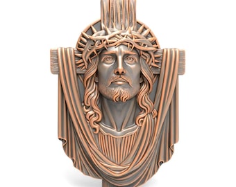 Jesus Cross STL File 3D Model with Crown of Thorns INRI Relief for CNC Carving Laser Engraving 3D Printing Christian Wall Art Download