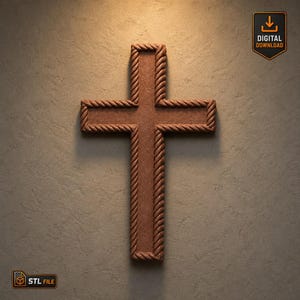 STL File Cross with Twisted Rope Border 3D Printable Model Instant Download
