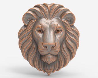 Escultura de cabeza de león, archivo STL, modelo 3D para enrutador CNC, impresora láser, archivo STL de relieve de león para tallado