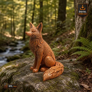 Fox 3d Model STL File Fox Sitting Fox Sculpture for FDM 3D Printing