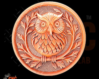 Owl Wall Plaque STL File Coin Medallion for CNC Router 3D Printer Laser Engraving DIY Craft Bird Wild Forest Animal Sculpture Relief