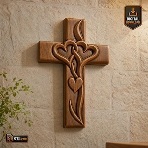 Cross with Hearts Relief Wall Art for CNC Carving Christian Symbol Woodworking Model Resin Casting Clay Mold Spiritual Faith Decor Gift