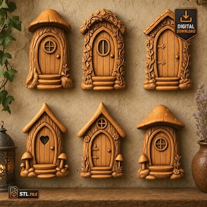 Set Fairy Doors Fantasy Cottage Style Whimsical For 3D Printing Carving Engraving DIY STL File For CNC Router 3D Printer Laser