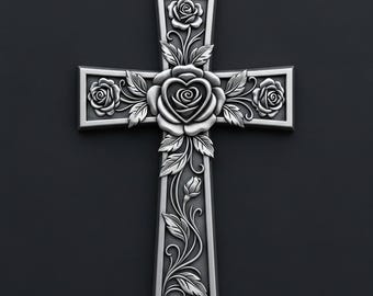 STL File Cross with Rose Floral 3D Printable Model Instant Download for FDM Printing