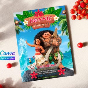 Moana Printable invitation, editable te fiti birthday Party invite, hawaii Birthday Invitation, Editable Invitation, luau Party