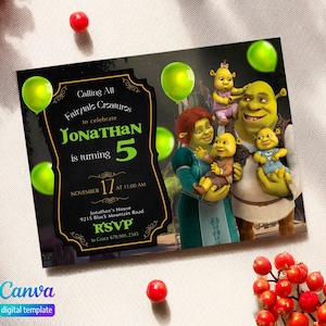 Shrek Birthday invitation, Editable Invitation, boy girl birthday, Fiona Party Invite Template, printable Shrek Invitation