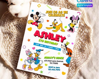 Printable Clubhouse Birthday Invitation, Mickey Invitation, Clubhouse Invitation, mouse party Invite, Editable invite