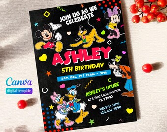 Printable Clubhouse Birthday Invitation, Mickey Invitation, Clubhouse Invitation, mouse party Invite, Editable invite