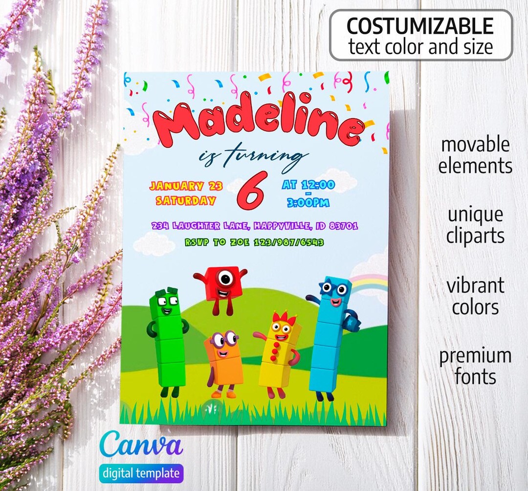 Numberblocks Birthday Invitation, Numberblocks Birthday Party Invite ...