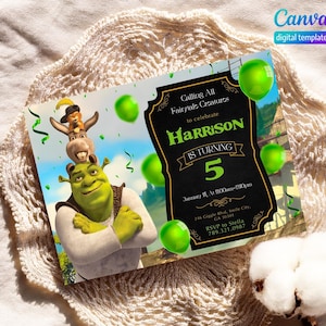 Shrek Birthday invitation, boy girl birthday, Fiona Party Invite Template, Editable Invitation, printable Shrek Invitation