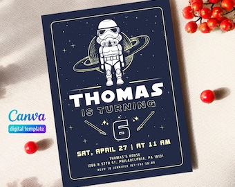 Printable Birthday Invitation, Star invite, wars invitation, darth vader birthday party, Instant Download stormtrooper invitation
