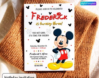 Mickey mouse birthday invite, editable birthday party invite template, Printable mickey Boy Girl Birthday Invitation