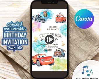 Cars invitation, Lightning McQueen invite, animated birthday party invitation, Racing birthday video invitation template