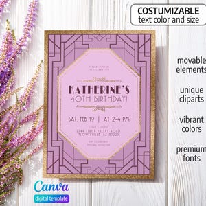 Bewerkbare Gatsby-uitnodiging, Great Gatsby, Flapper Invite, Roaring Twenties, elk geslacht, art-deco-uitnodiging, digitale uitnodiging, elke leeftijd