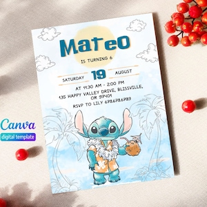Printable Editable Stitch Invitation, girl birthday, Lilo and Stitch Birthday Invite, Stitch Party Invite template, boy bday