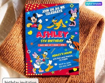 Printable Clubhouse Birthday Invitation, Mickey Invitation, Clubhouse Invitation, mouse party Invite, Editable invite