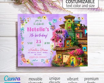 Printable birthday invitation, Editable invitation, instant download, encanto invite, isabela girl birthday invite, mirabel, encanto party