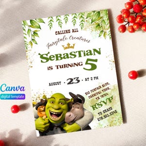 Shrek Birthday invitation, boy girl birthday, Editable Invitation, Fiona Party Invite Template, printable Shrek Invitation