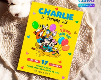 Printable Clubhouse Birthday Invitation, Mickey Invitation, Clubhouse Invitation, mouse party Invite, Editable invite