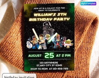 Printable Birthday Invitation, Star invite, wars invitation, darth vader birthday party, Instant Download stormtrooper invitation