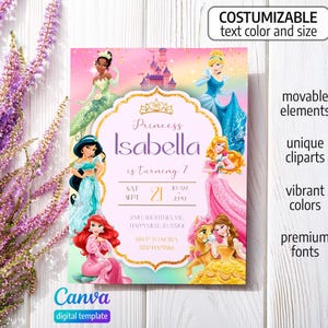 Princess Birthday invitation, Girl editable invite template, printable castle invitation, once upon a time royal party, instant download