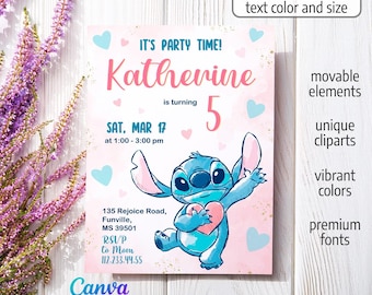 Printable Editable Stitch Invitation, Stitch Party Invite template, boy bday, girl birthday, Lilo and Stitch Birthday Invite