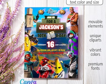 Printable birthday invitation, Boy Gamer invitation, editable invite template, video game party, tennager boy birthday, instant download