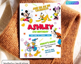 Printable Clubhouse Birthday Invitation, Mickey Invitation, Clubhouse Invitation, mouse party Invite, Editable invite