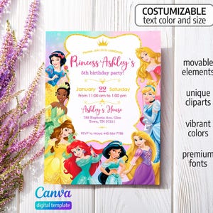Princess Birthday invitation, Girl editable invite template, printable castle invitation, once upon a time royal party, instant download