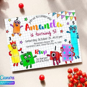 Numberblocks Birthday invitation, Learn Numbers first second party, editable printable invitation, Numberblocks Birthday Party invite