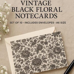 Vintage Schwarz Blumen Grußkarten: Elegantes A6 Briefpapier Set (10er Pack)