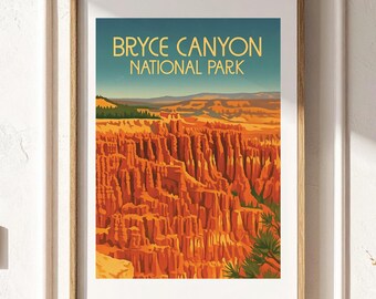 Vintage reisposter Bryce Canyon National Park: retro muurkunst Utah